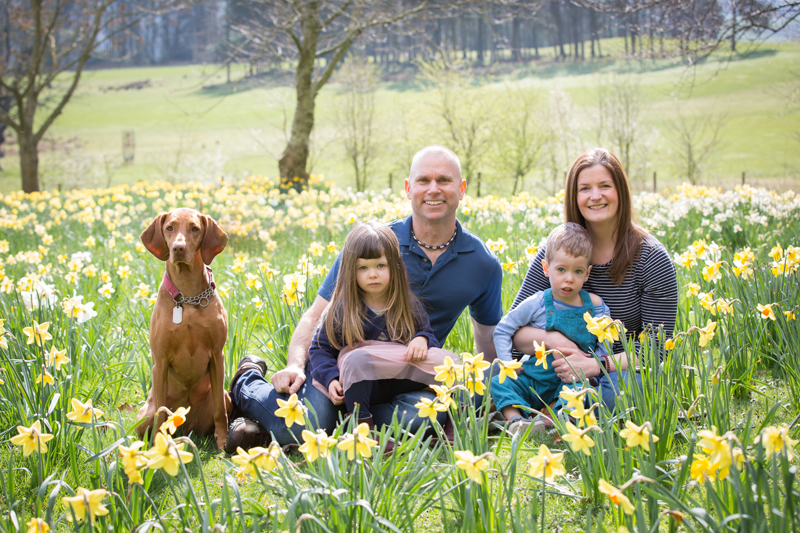 Family portrait in daffodils at Hill of Tarvit,  Cupar , Fife