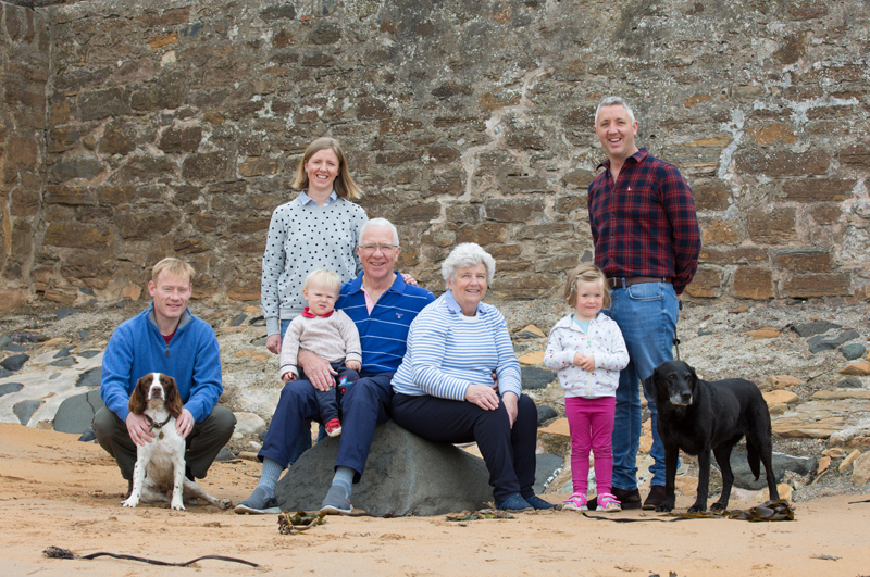 Family portrait on the beach at Elie